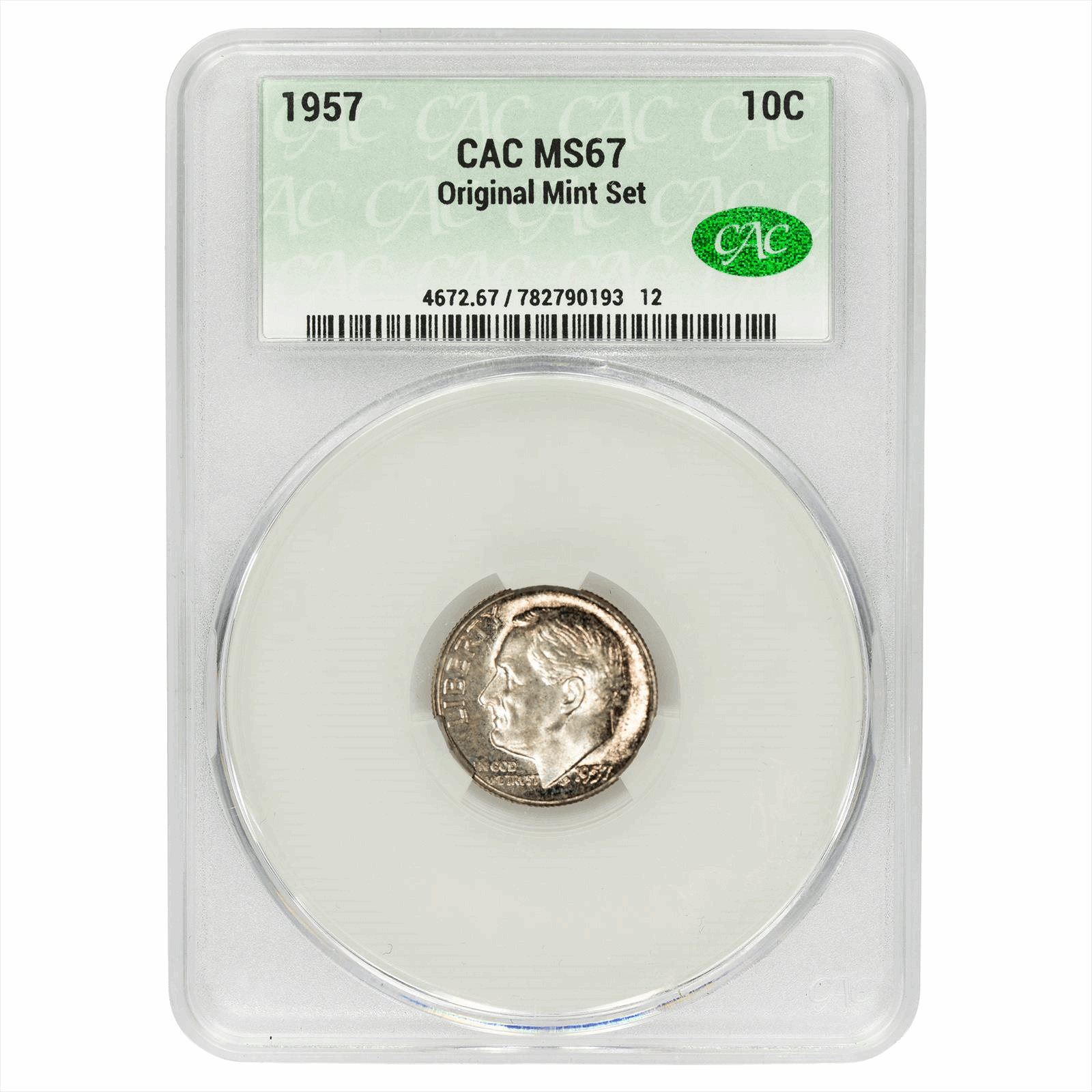 1957 Roosevelt Dime 10C Original Mint Set CACG MS 67
