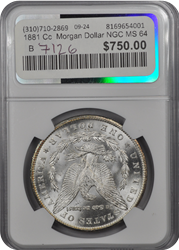 1881 Cc  Morgan Dollar NGC MS 64