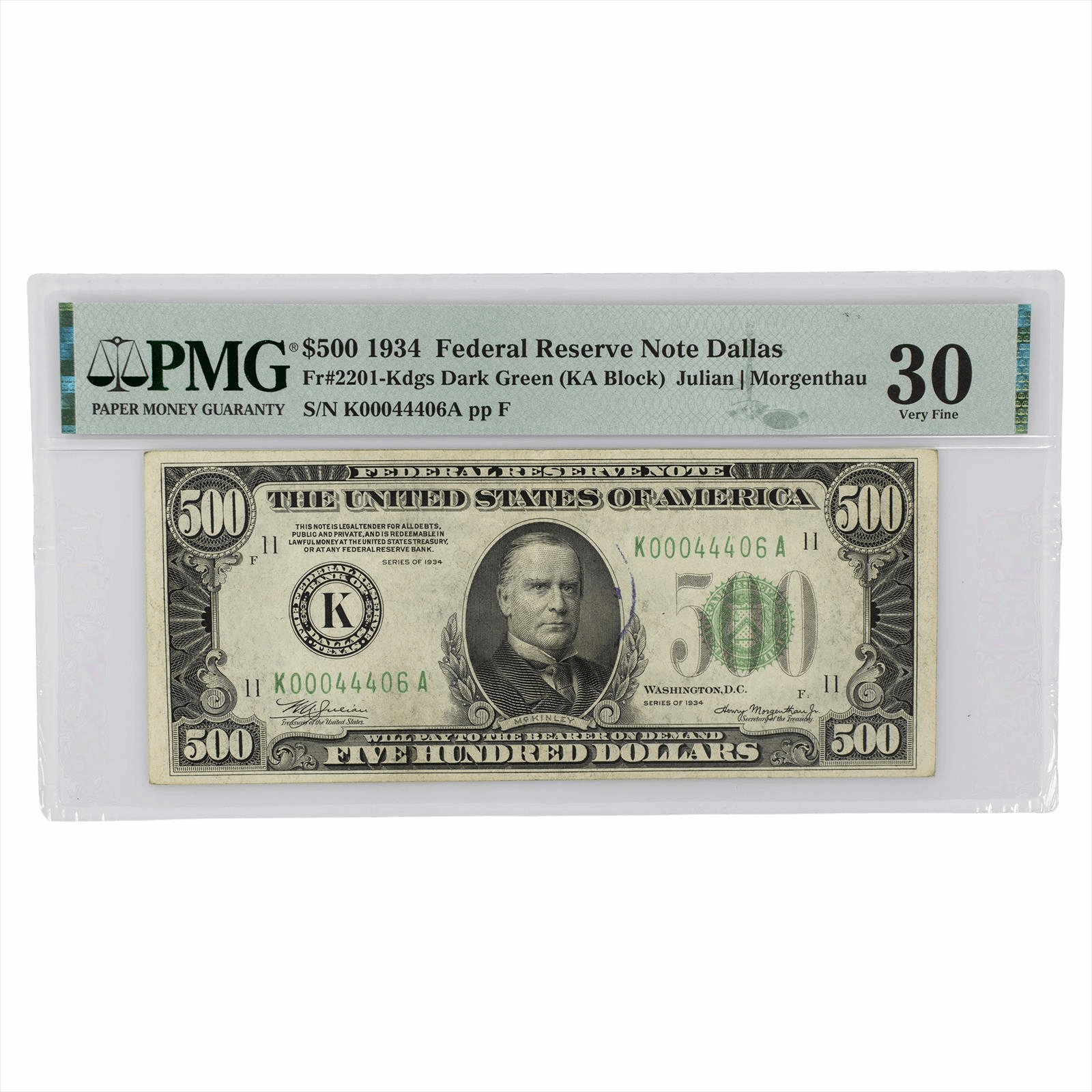 1934 $500 Federal Reserve Note Dallas FR2201 PMG 30 Very Fine