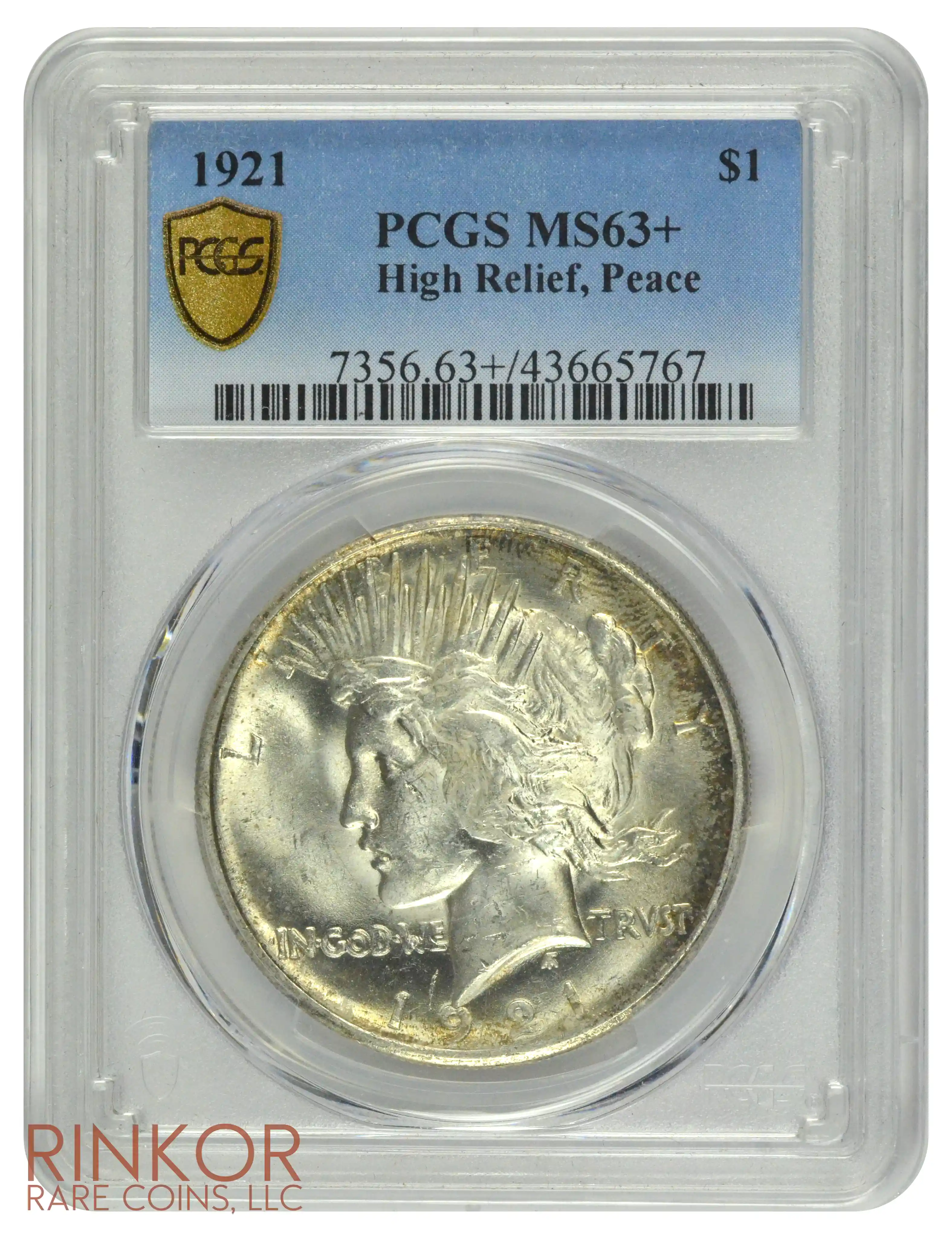 1921 $1 High Relief Peace PCGS MS 63+