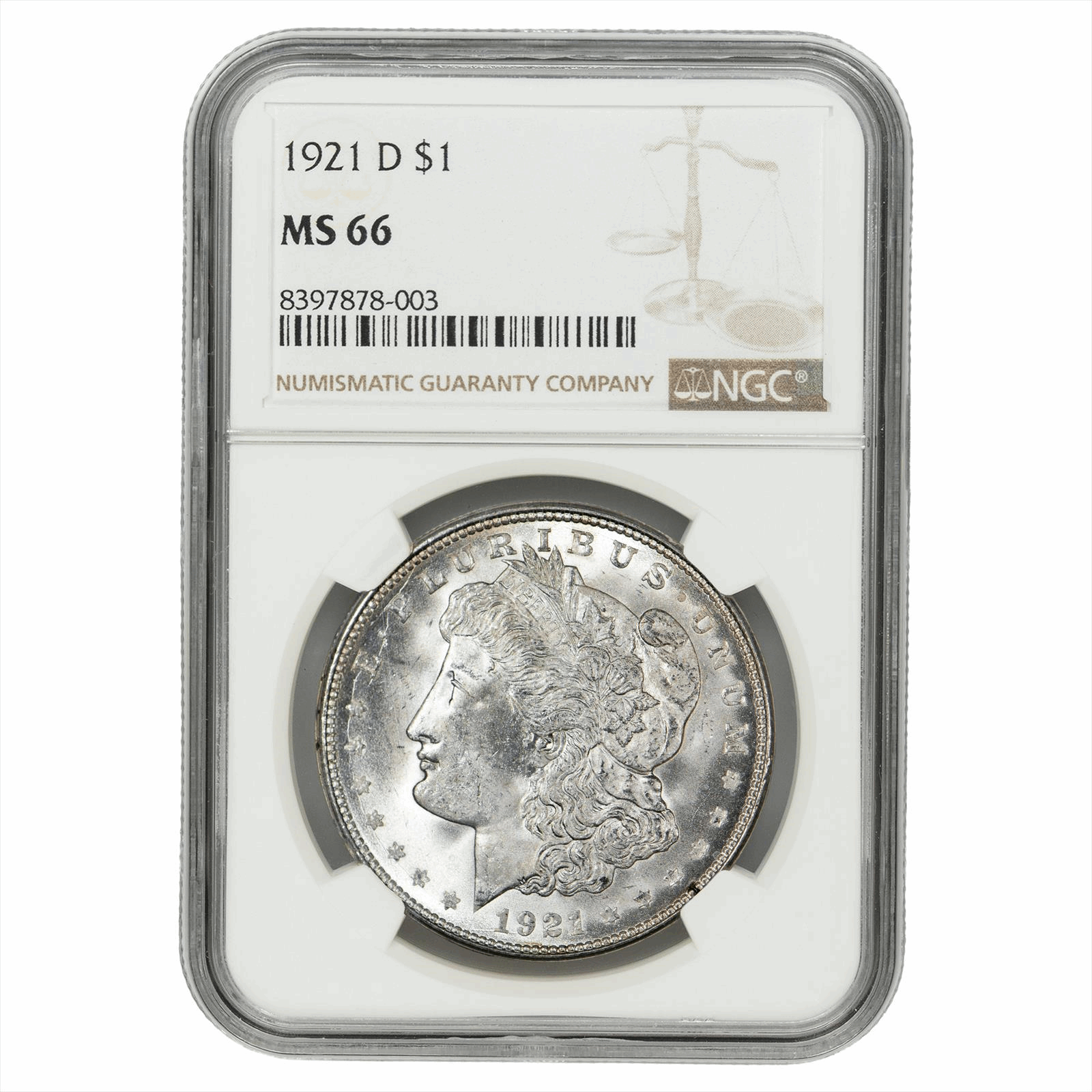 1921-D Morgan Silver Dollar $1 NGC MS 66