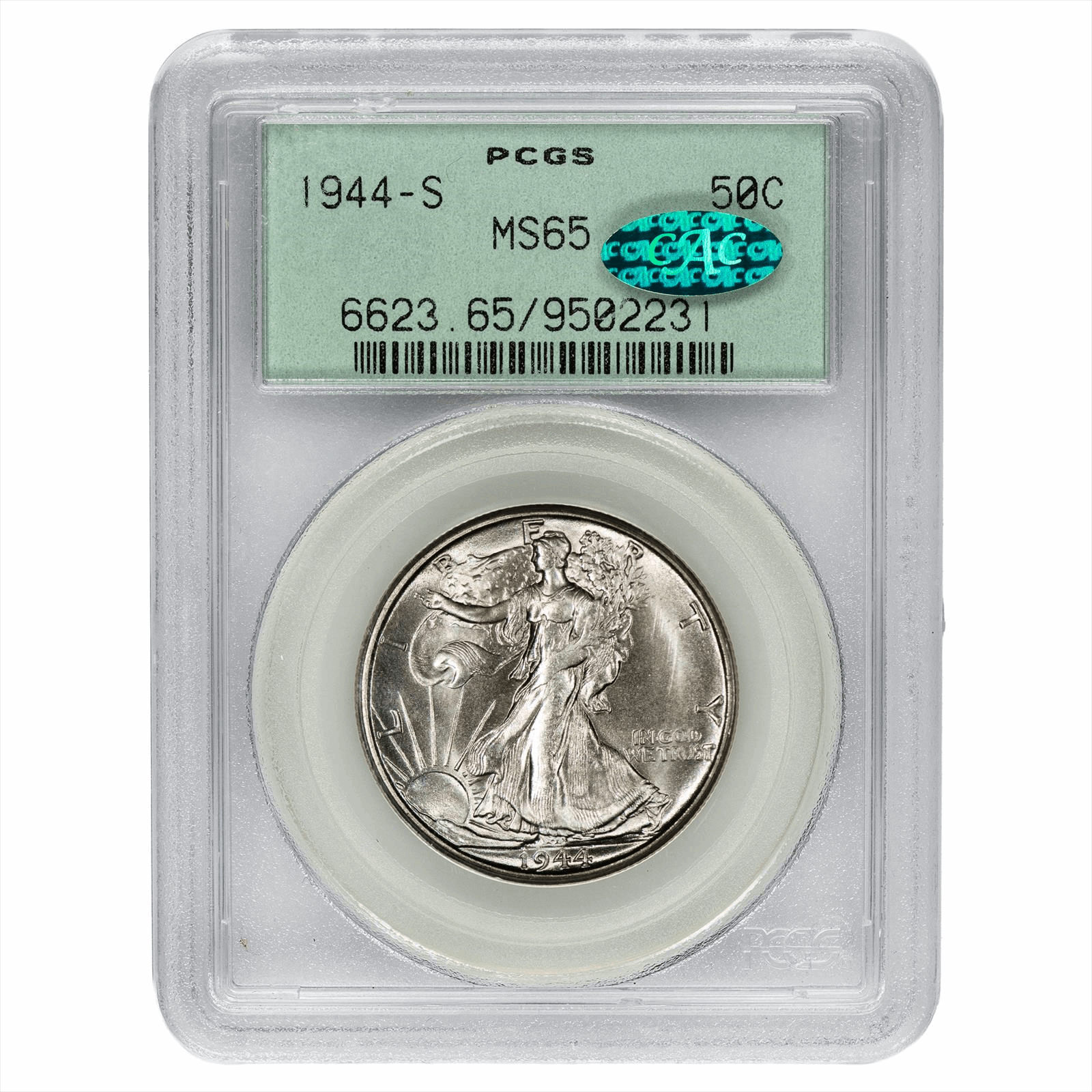 1944-S Walking Liberty Half Dollar 50C PCGS MS 65 CAC