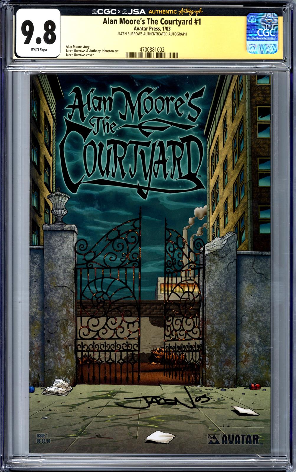 Alan Moores The Courtyard #1 Avatar Press 1/03 Signed by Jacen Burrows CGC 9.8