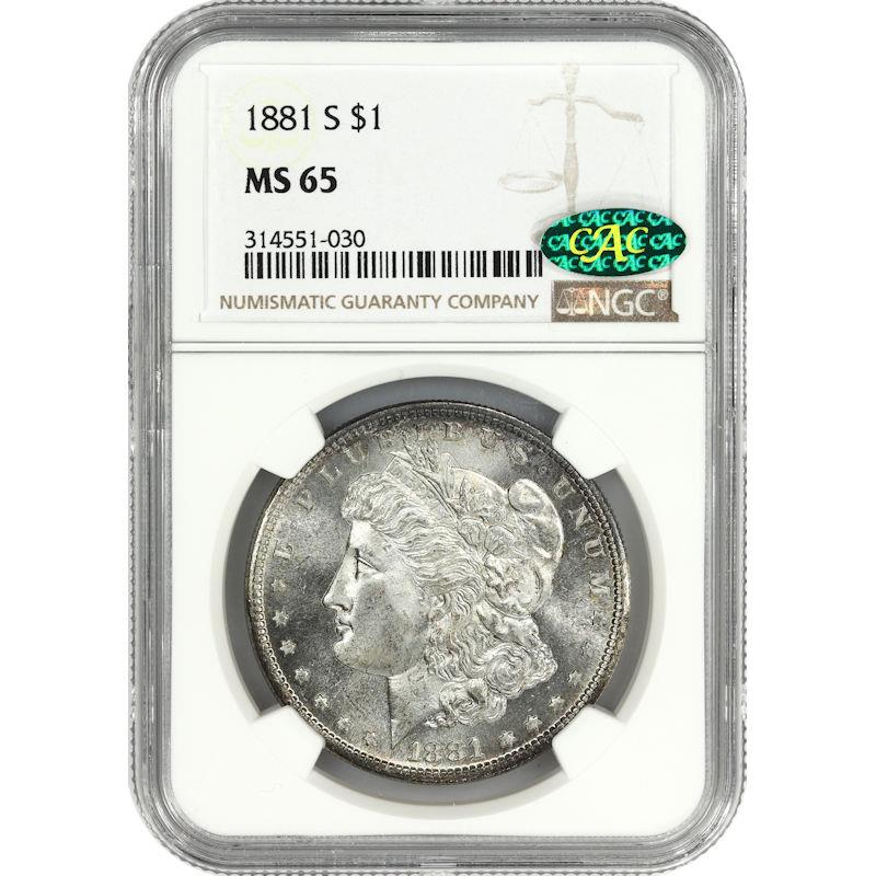 1881-S Morgan Silver Dollar $1, NGC MS-65 CAC - Nice Original Coin 