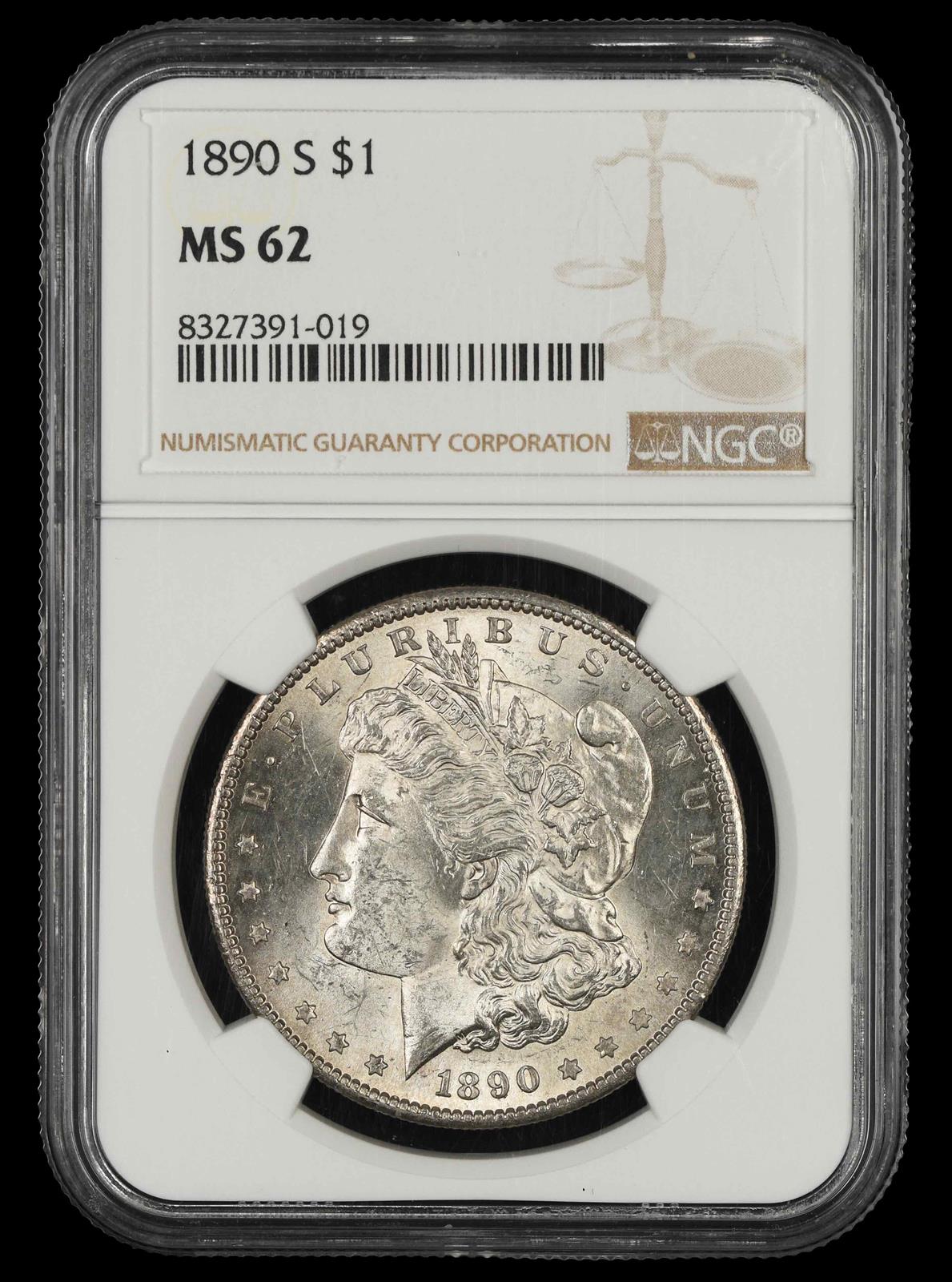 1890 S $1 NGC MS 62