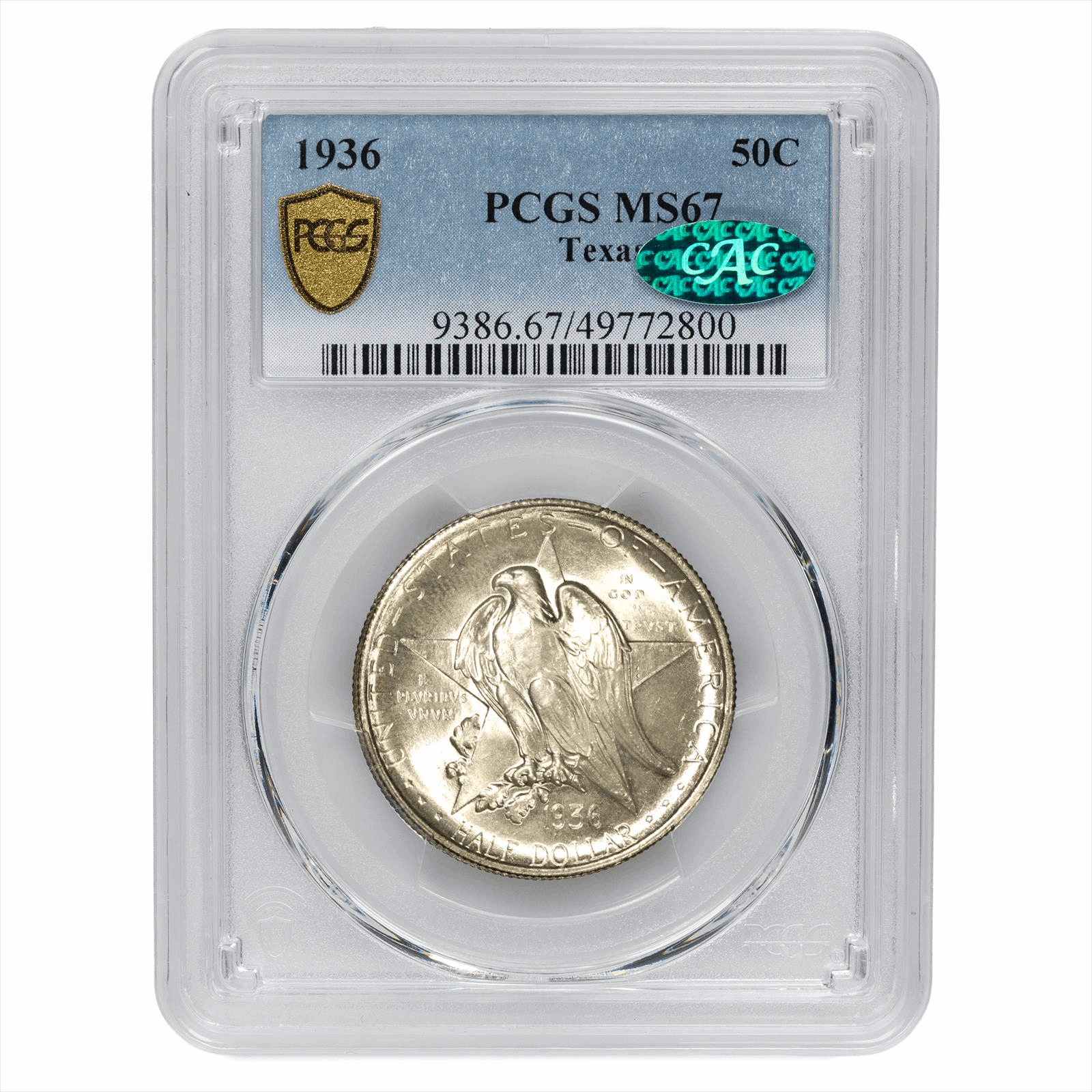 1936 Texas Commemorative Half Dollar 50C PCGS MS 67 CAC