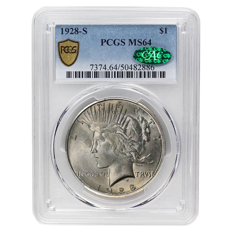 1928-S Peace Silver Dollar $1, PCGS MS64 CAC - Semi-Key Date