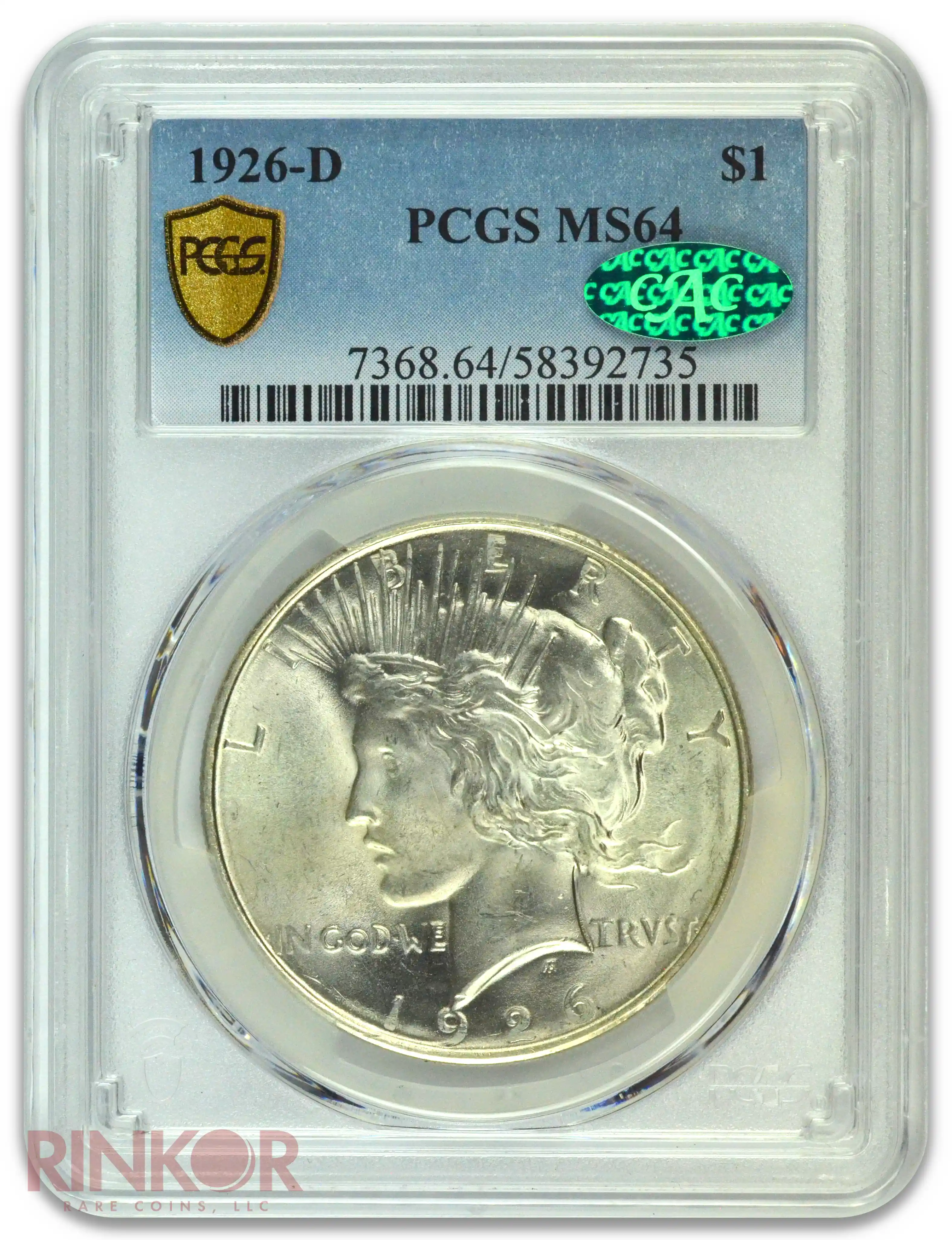 1926-D $1 Peace Dollar PCGS MS 64 CAC