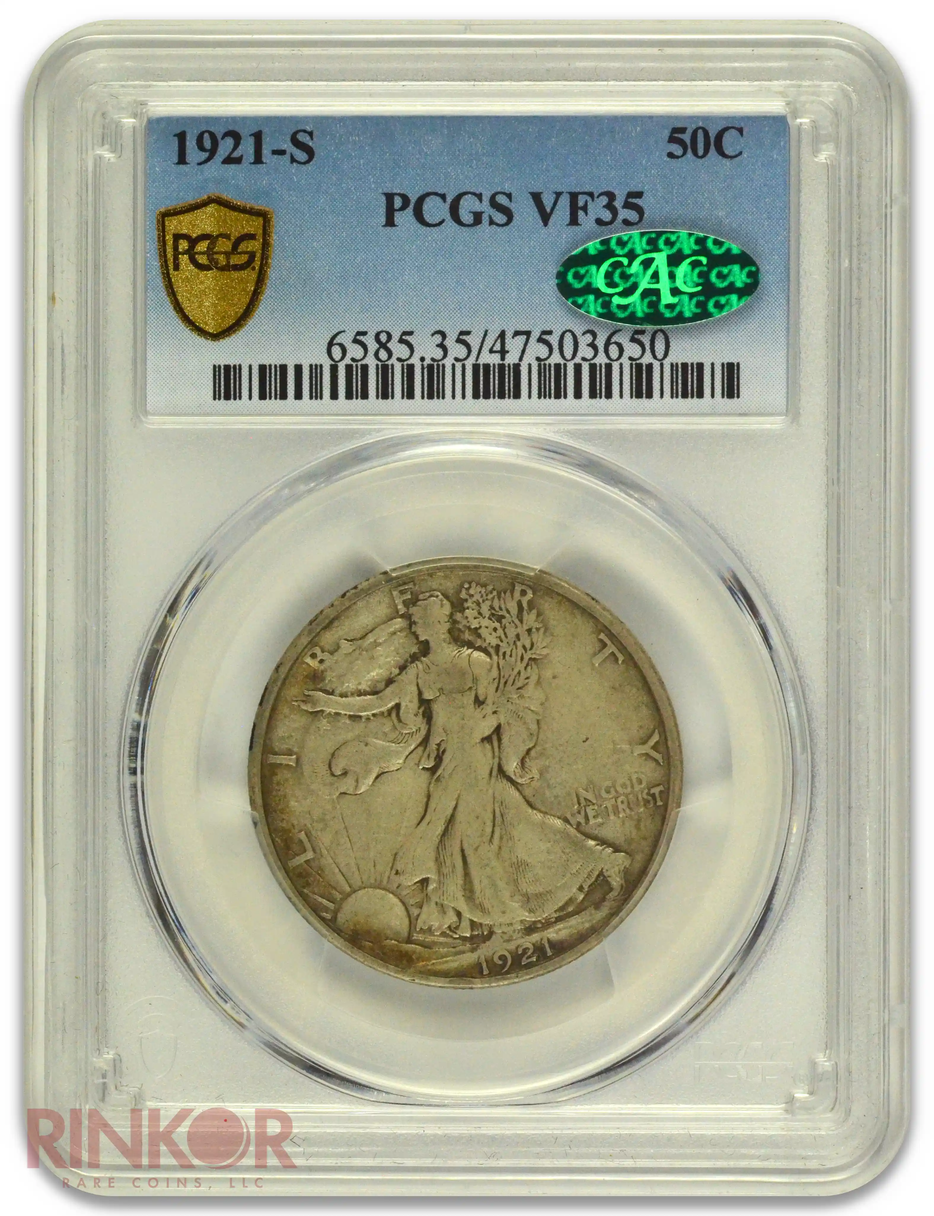 1921-S Walking Liberty Half Dollar PCGS VF-35 CAC