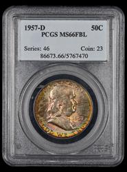 1957-D Franklin Half Dollar Attractively Toned PCGS MS66FBL