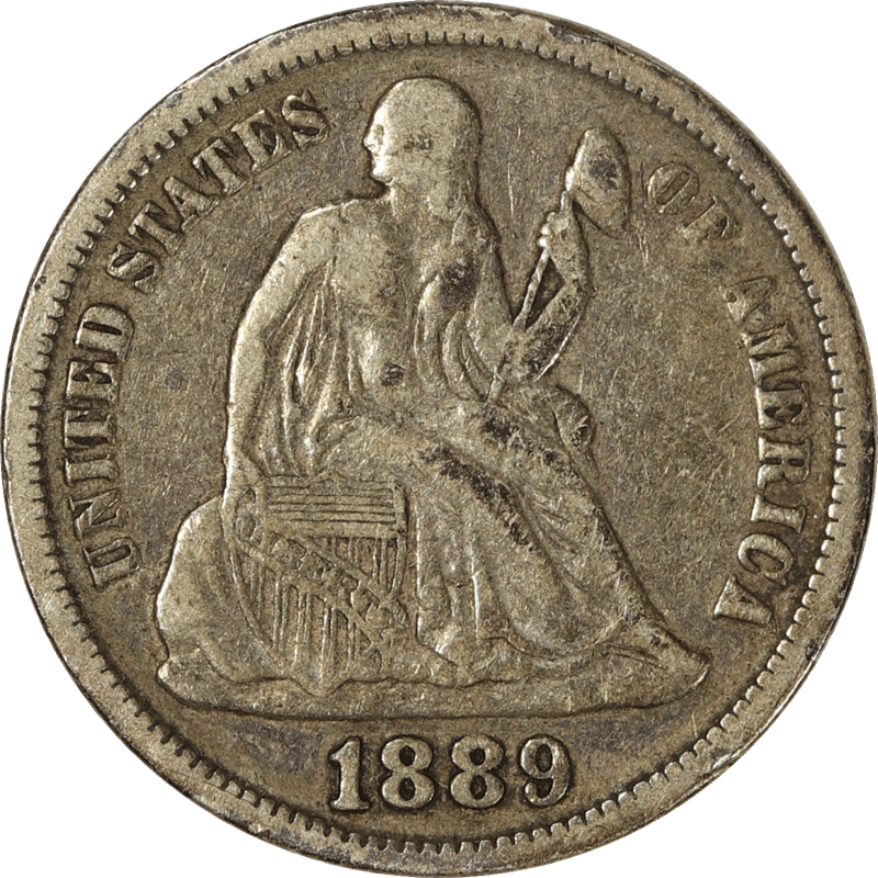 1889 Liberty Seated Dime 10c, Raw Ungraded Coin