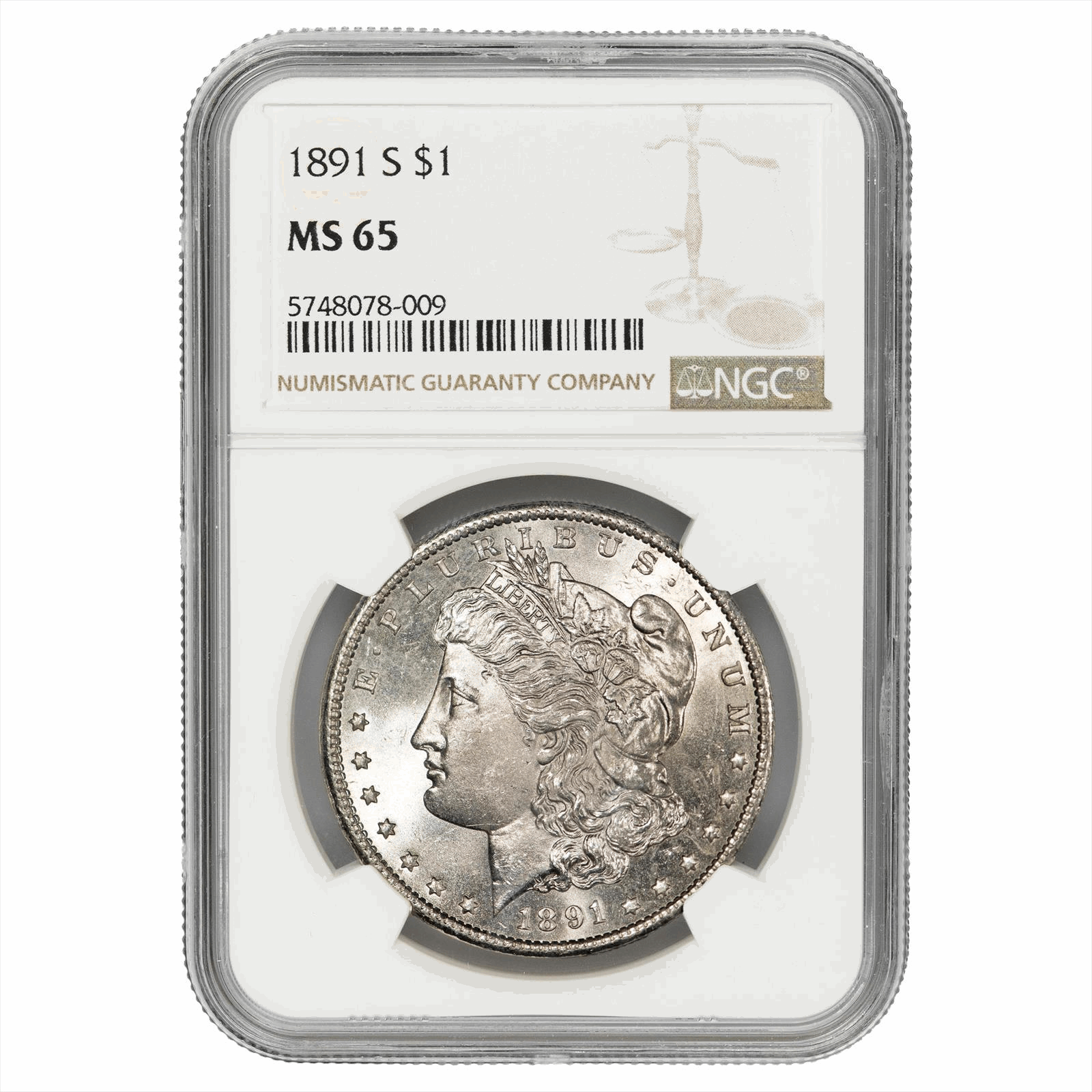 1891-S Morgan Silver Dollar $1 NGC MS 65