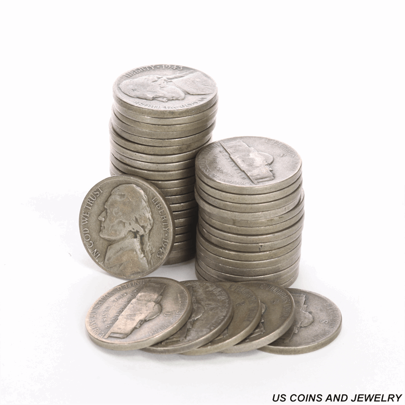 Roll of Jefferson 35% Silver War Nickels Mixed Dates Circulated 40 COINS 