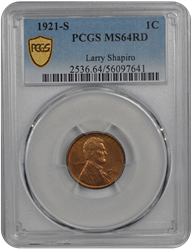 1921-S Lincoln PCGS RD 64
