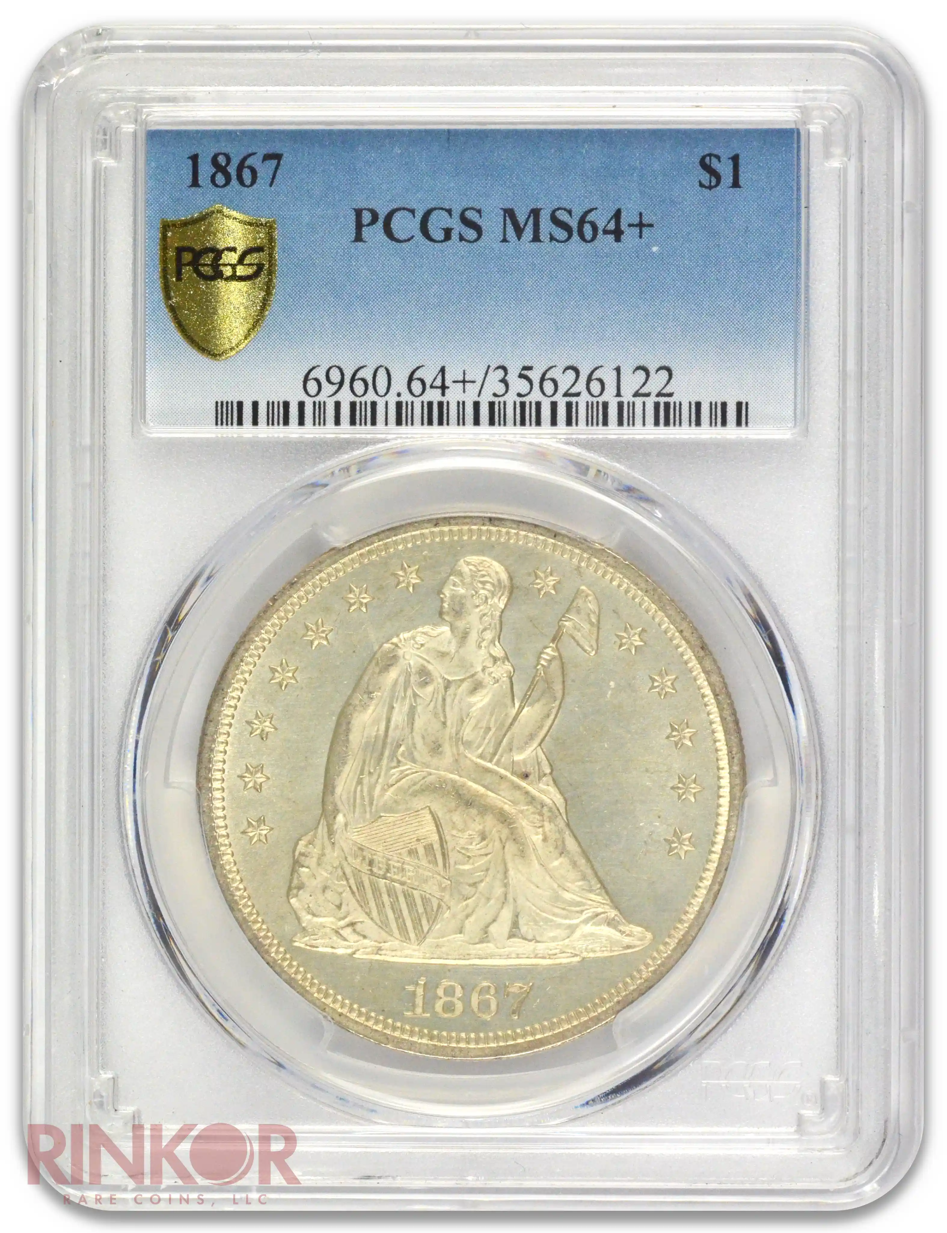 1867 $1 Seated Dollar PCGS MS 64+