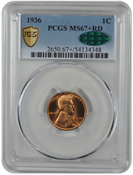 1936 Lincoln PCGS CAC RD 67+