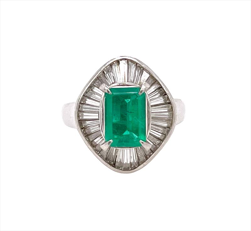 1.01ct Natural Emerald Cut Emerald Ring with 1.00 cttw Diamond Halo in Platinum 