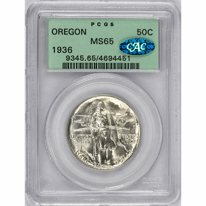 1936 50c Oregon Classic Commemorative - PCGS MS65 CAC - OGH - Old Green Holder