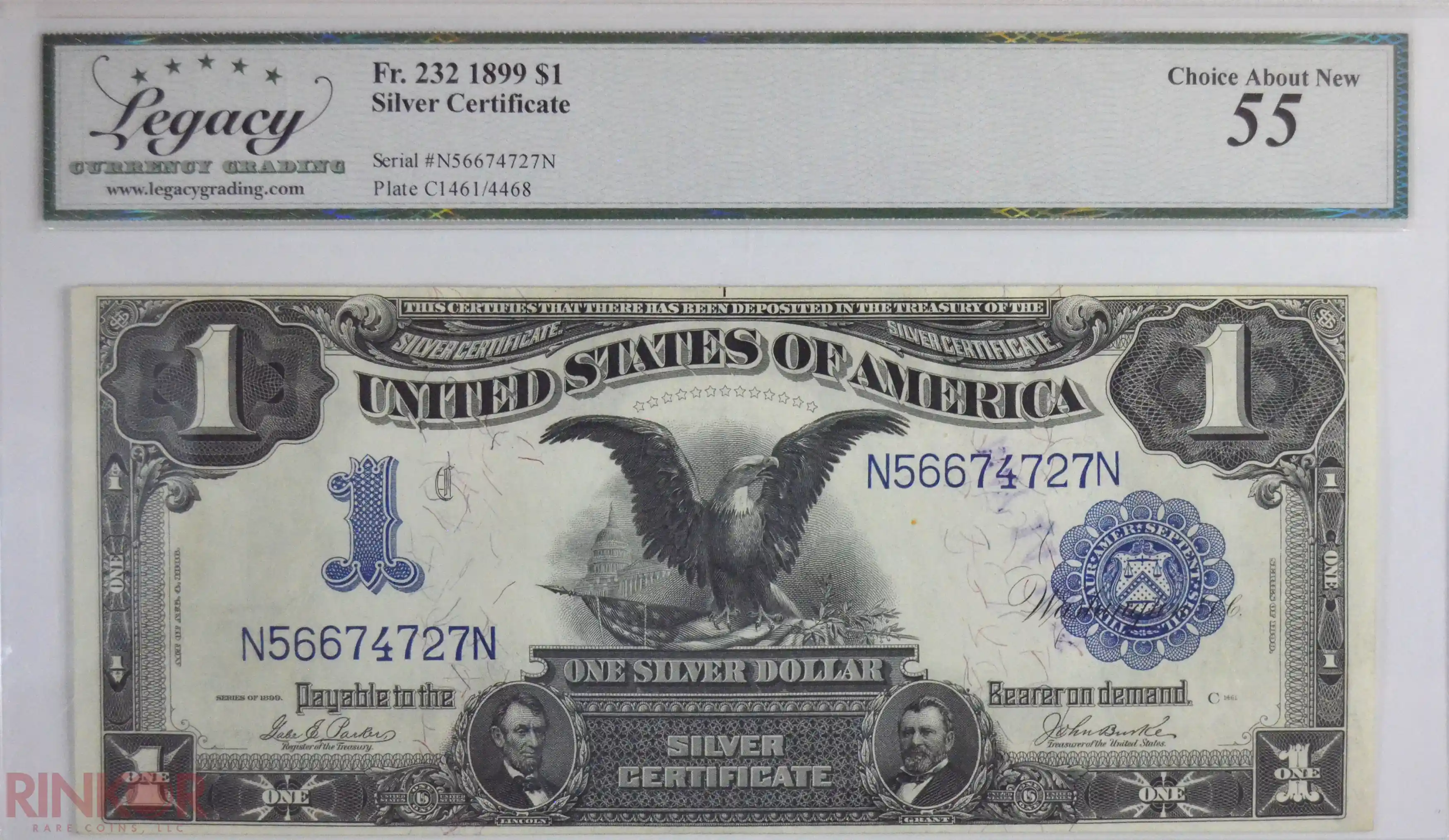 1899 $1 Fr. 232 Silver Certificate Black Eagle LCG AU-55