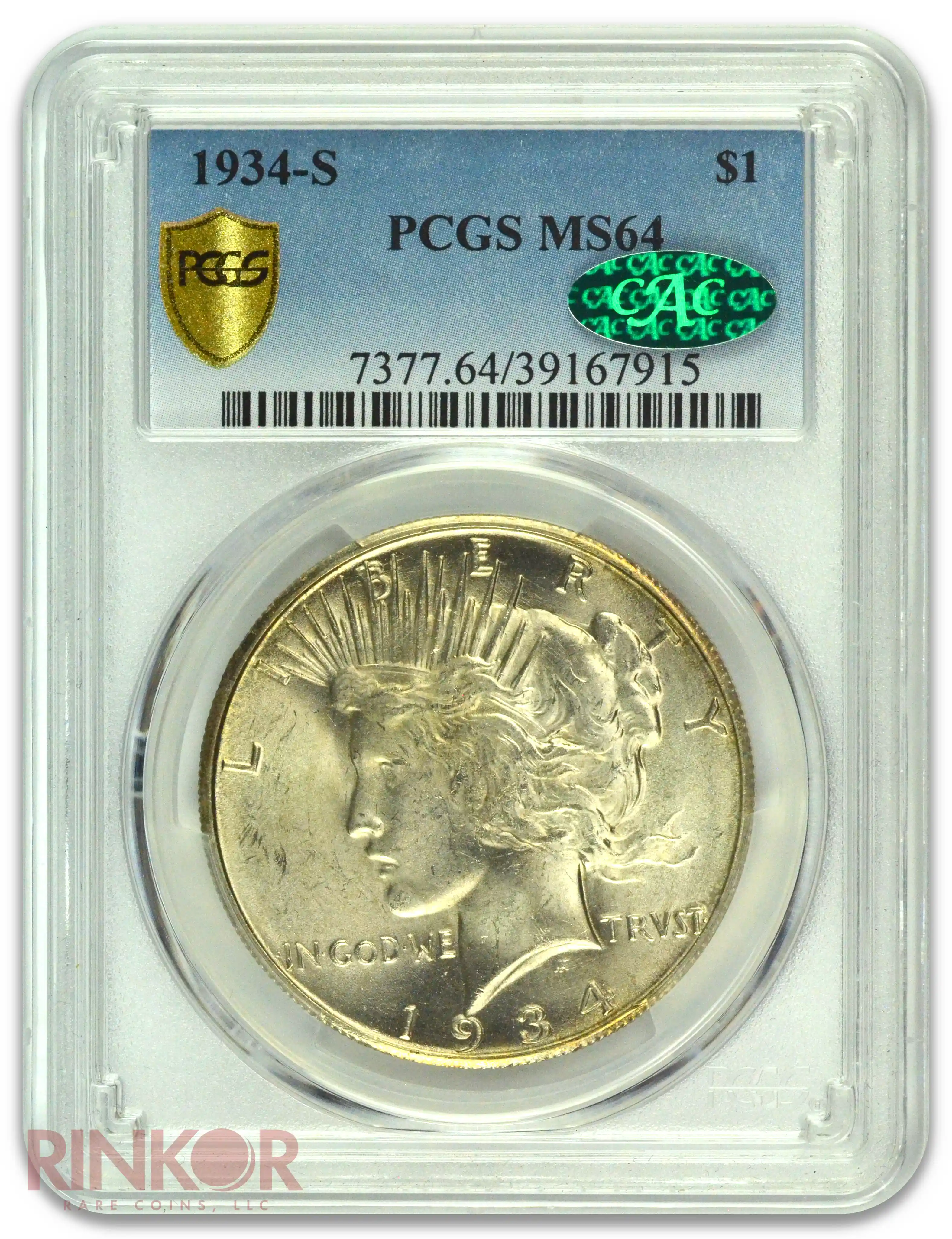 1934-S $1 Peace Dollar PCGS MS 64 CAC