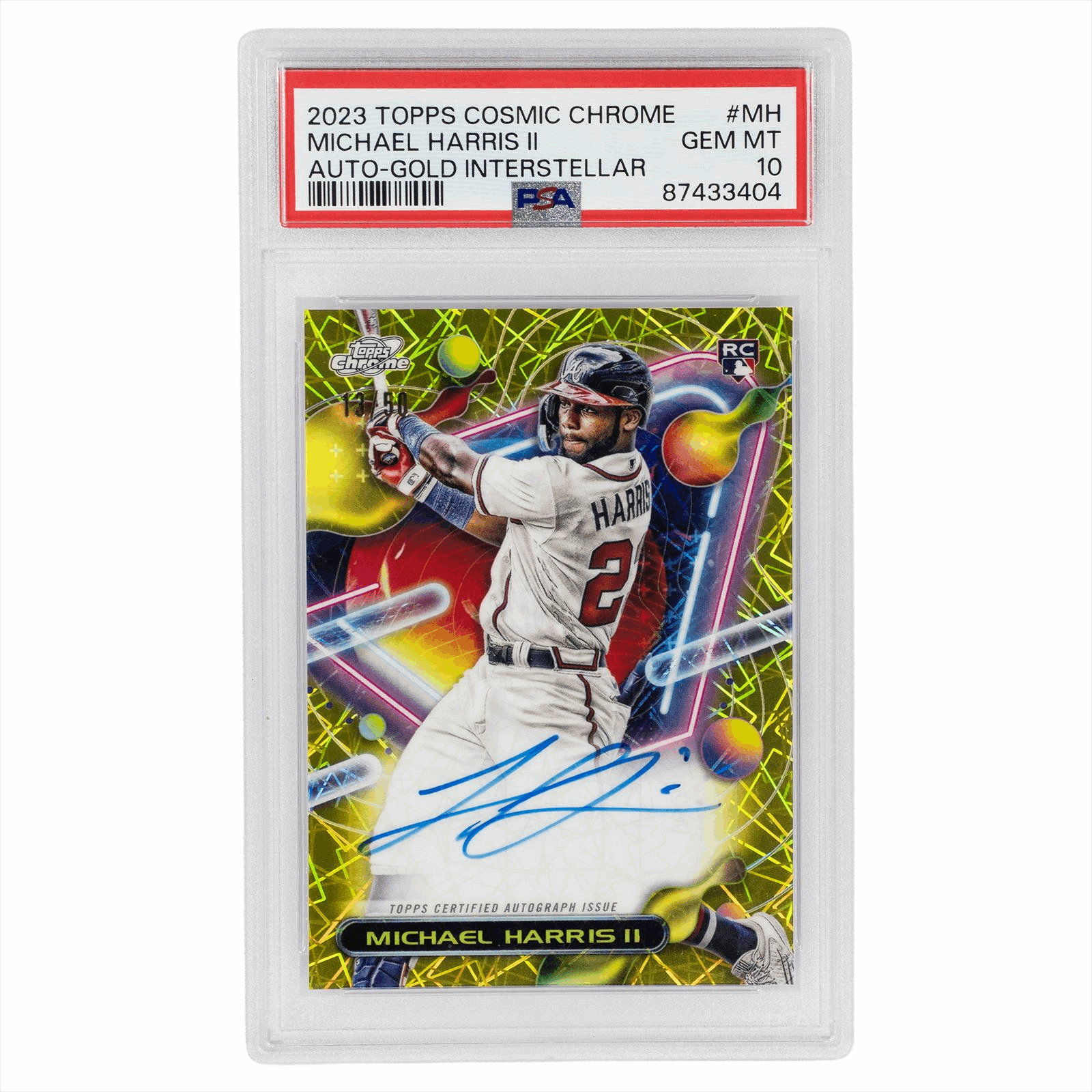 2023 Topps Cosmic Chrome Michael Harris II Auto-Gold Interstellar REF #MH PSA GEM MT 10 Cert #87433404
