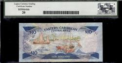 EASTERN CARIBBEAN STATES CENTRAL BANK 10 DOLLARS ND 1985-93 ANTIGUA VERY FINE 20  