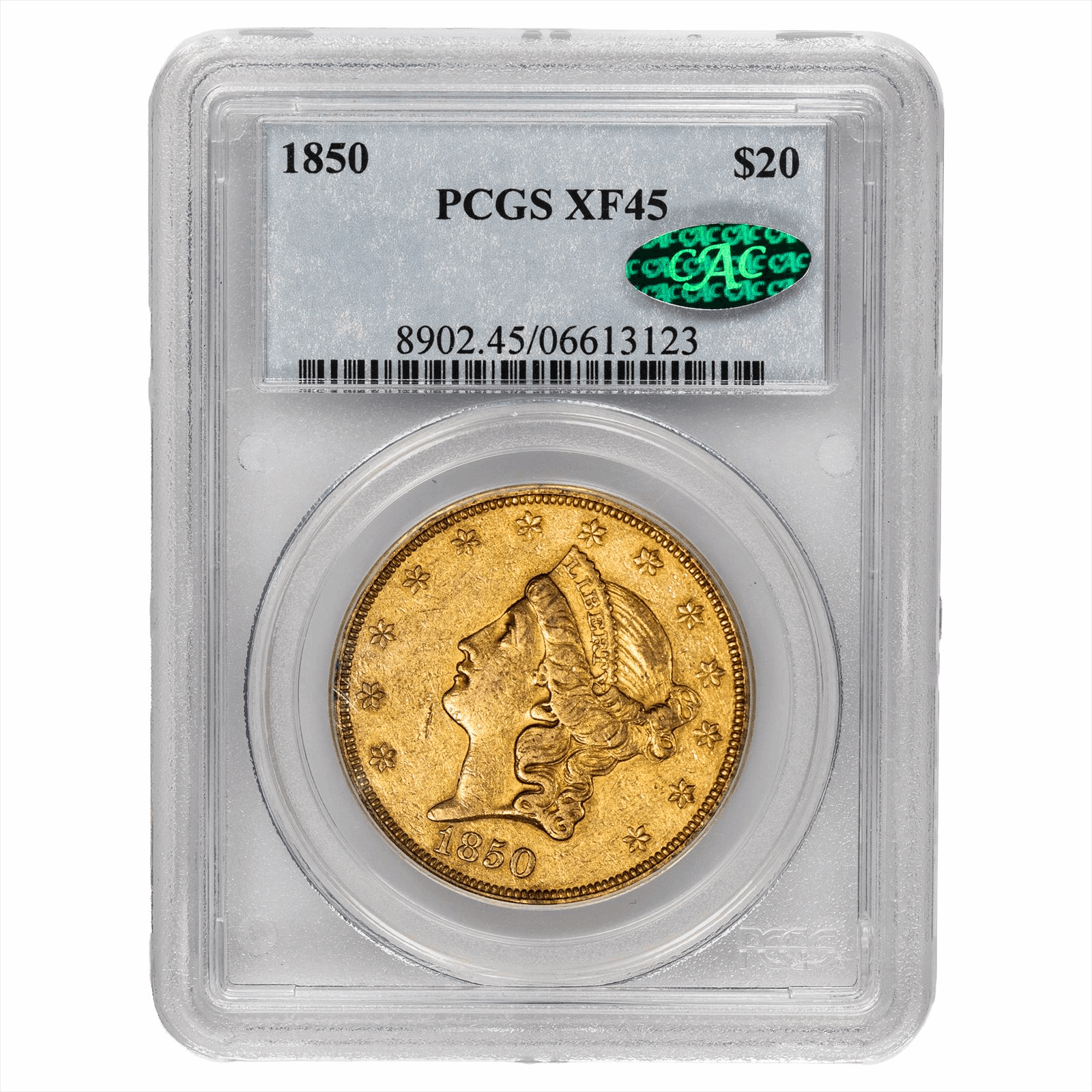 1850 Liberty Head Gold Double Eagle $20 PCGS XF 45 CAC