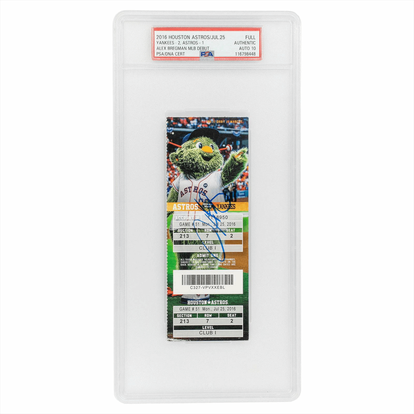 2016 Houston Astros/July 25 Yankees-2 Astros-1 Alex Bregman MLB Debut PSA AUTHENTIC AUTO 10