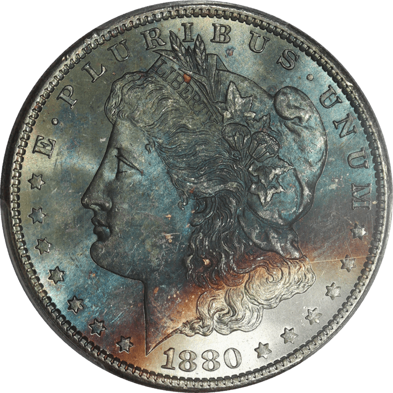 1880-S Morgan Silver Dollar $1, PCGS MS 65 - Gorgeous Rainbow Toning!!