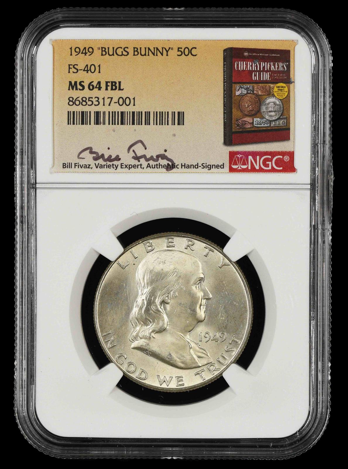 1949 Bugs Bunny 50C FS-401 Bill Fivaz Signature Label NGC MS 64 FBL