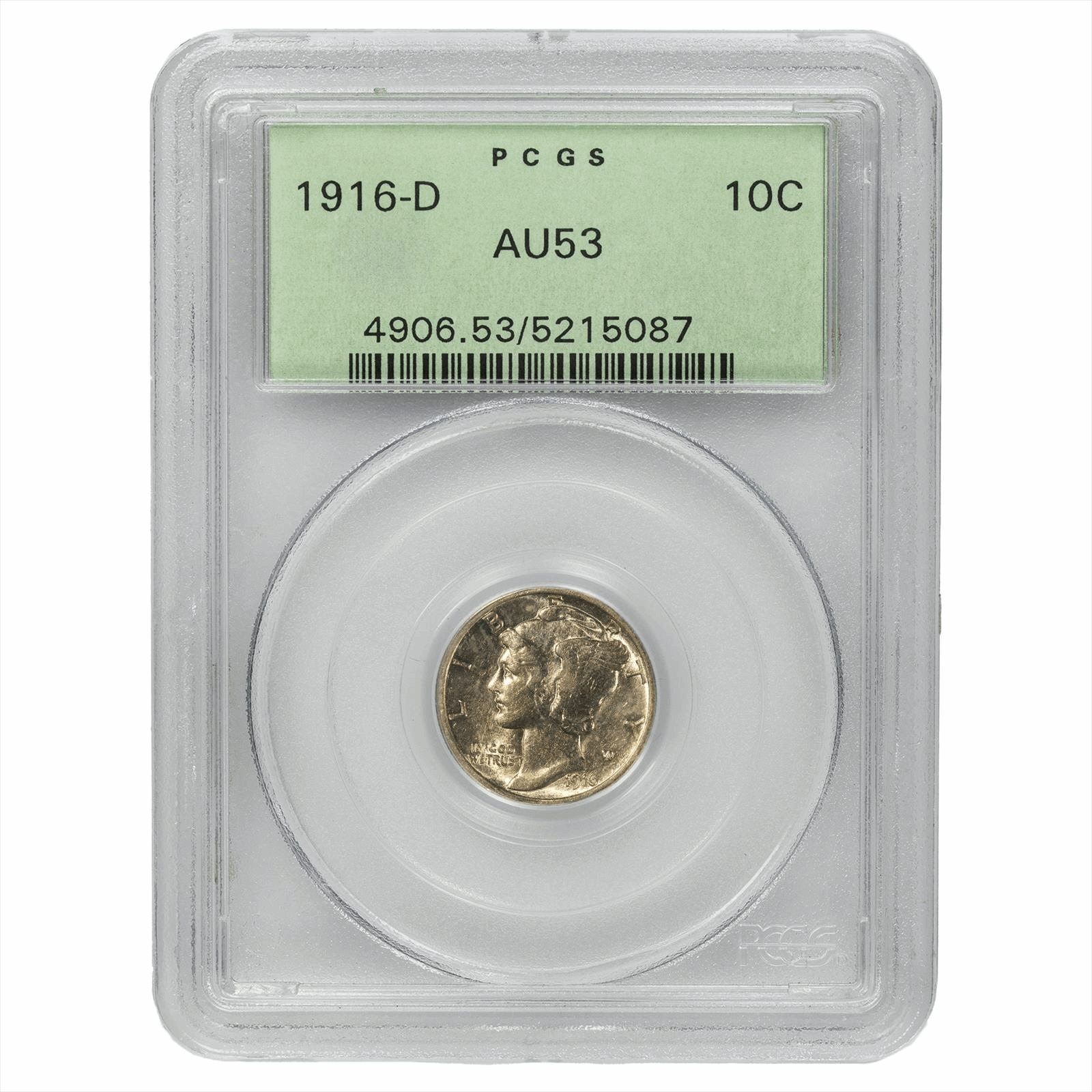 1916-D Mercury Dime 10C PCGS AU 53