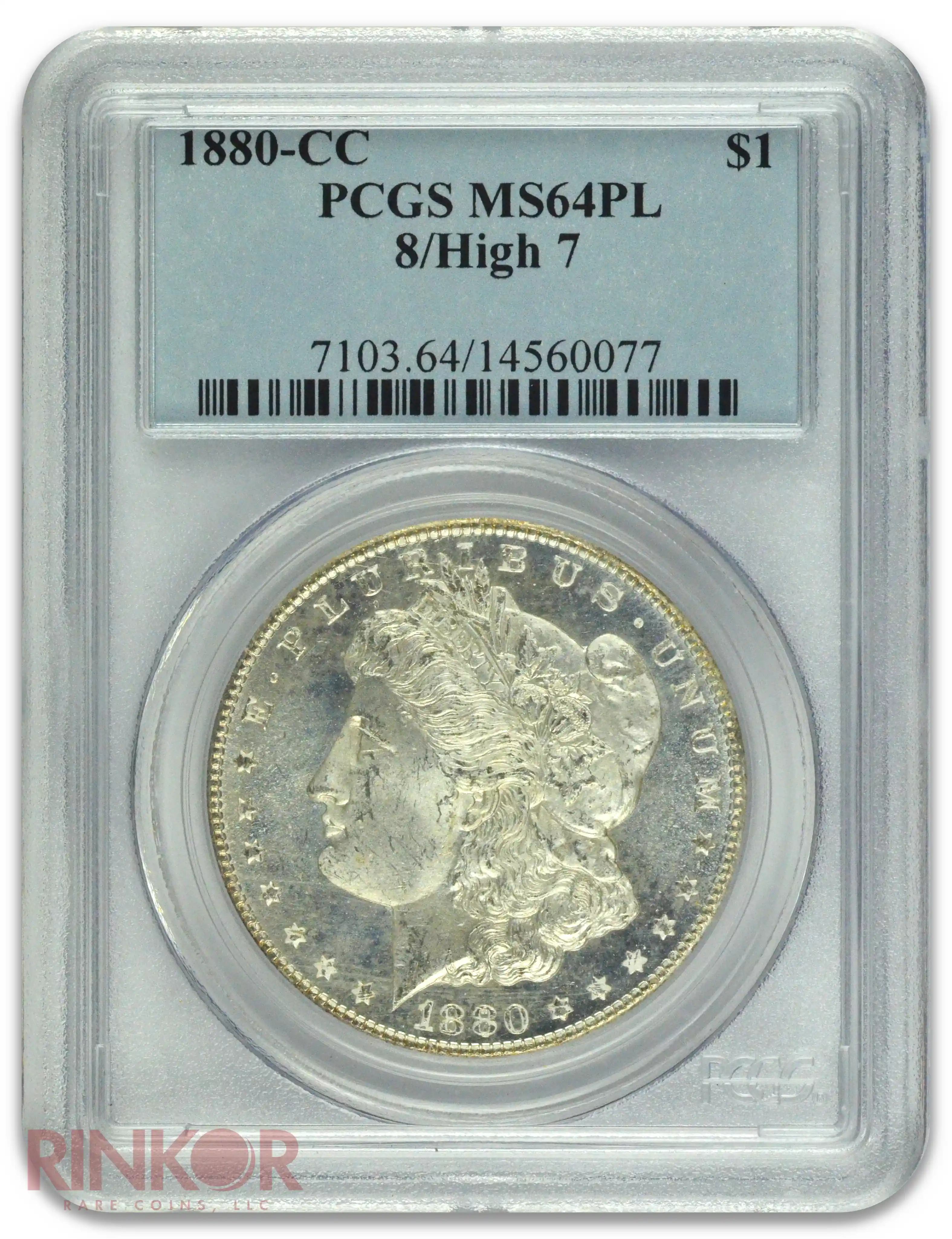 1880-CC $1 Morgan Dollar 8/High 7 PCGS MS 64 PL