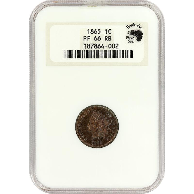 1865 Indian Head Cent 1C NGC PF 66 RB with Eagle Eye Card