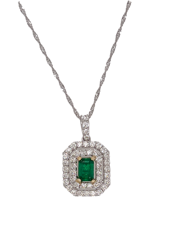 0.43ct Emerald and .60cttw Diamond Pendant in 14k White Gold 