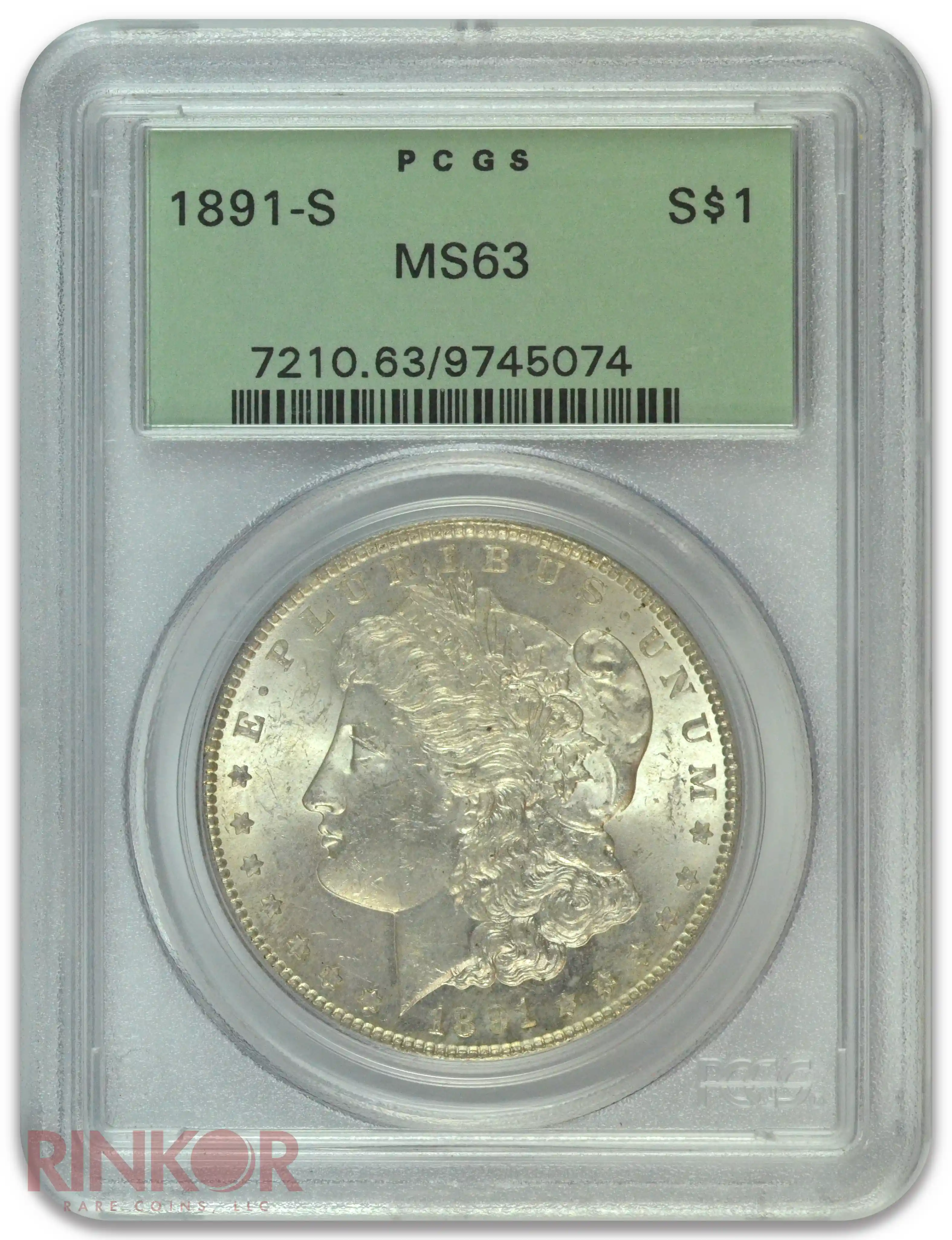 1891-S $1 Morgan Dollar PCGS MS 63