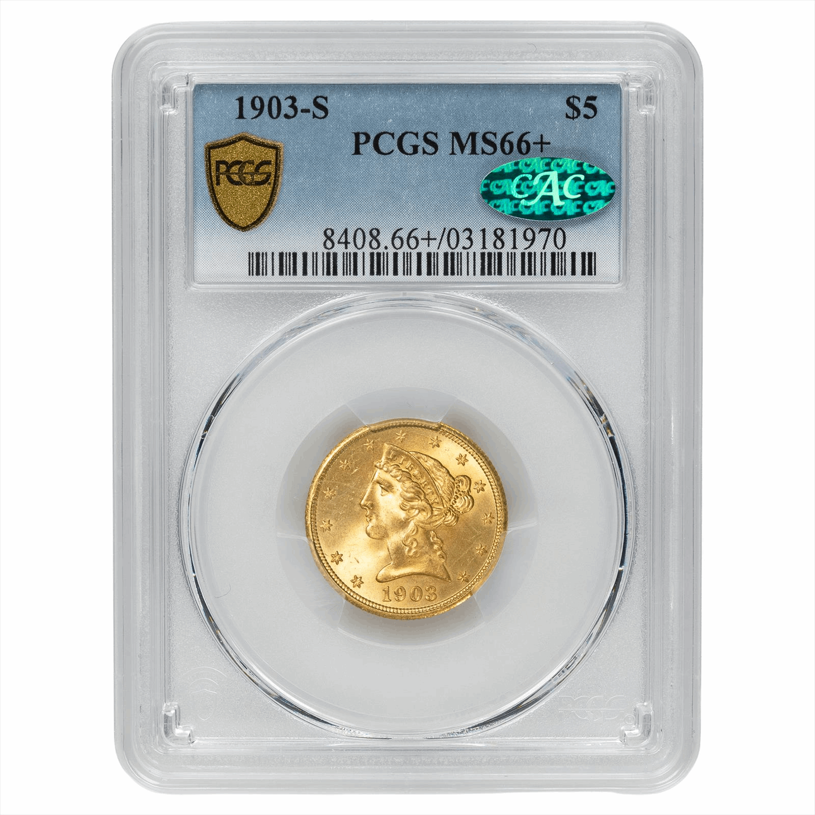 1903-S Liberty Head Half Eagle $5 PCGS MS 66+ CAC Outstanding Premium Gem