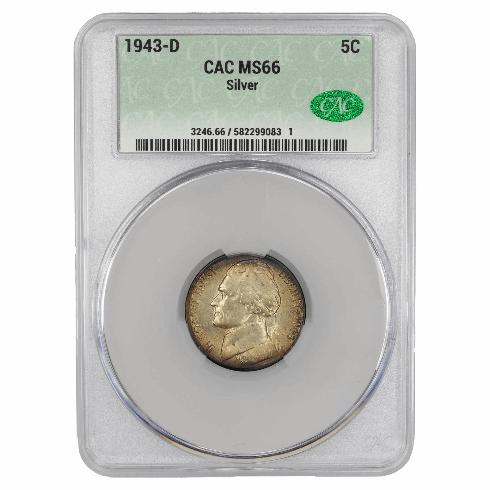 1943-D Jefferson Nickel Silver 5C CACG MS 66