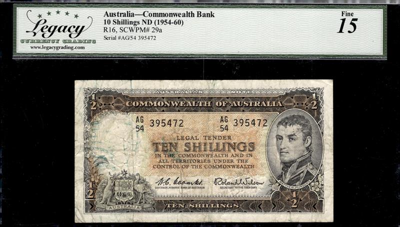 Australia Commonwealth Bank 10 Shillings ND 1954-60 Fine 15 