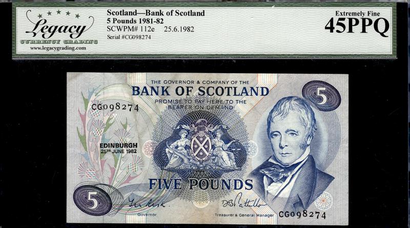 SCOTLAND BANK OF SCOTLAND 5 POUNDS 1981-82 EXTREMELY FINE 45PPQ 