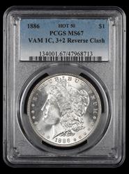 1886 $1 VAM 1C 3+2 Clashed Rev Hot 50 PCGS MS 67