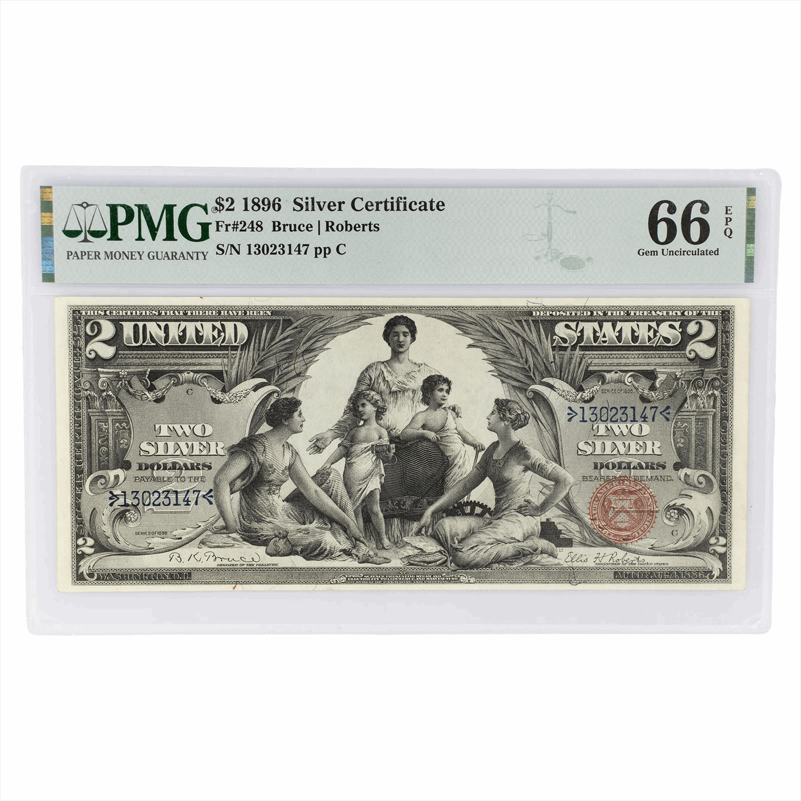 1896 $2 Silver Certificate Fr. 248 PMG  66 EPQ - Nice Educational Duce