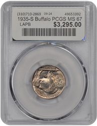 1935-S Buffalo PCGS MS 67