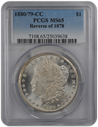 1880/79-CC $1 Reverse of 1878 Morgan Dollar PCGS  #3415-10 MS65