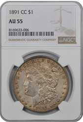 1891 Cc  Morgan Dollar NGC AU-55