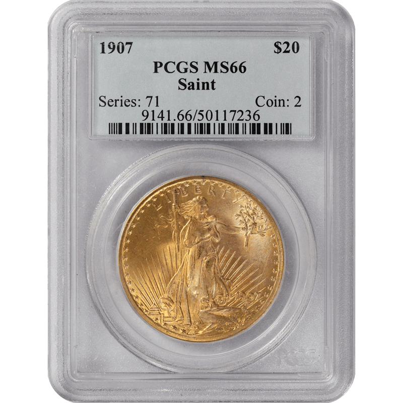 1907 Saint Gaudens $20 Gold Double Eagle, PCGS  MS 66 - Lustrous