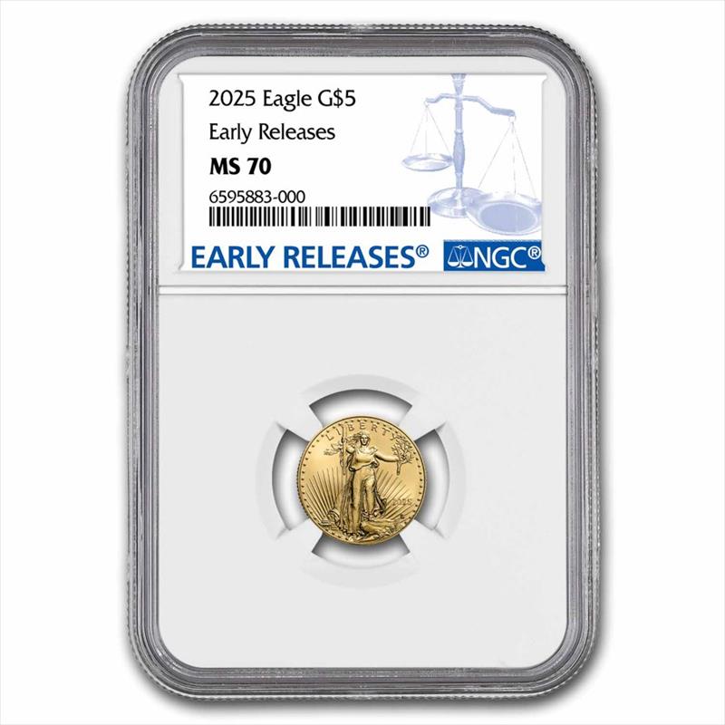 2025 $5 1/10oz. American Gold Eagle, ER, MS70, NGC 