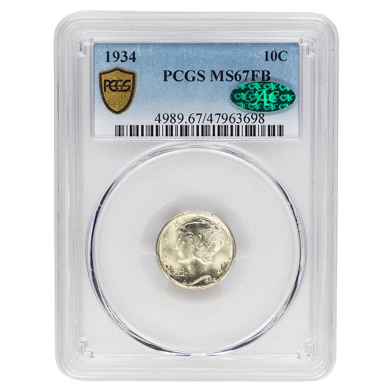 1934 Mercury Dime, 10c PCGS MS 67 FB CAC - Nice White Coin