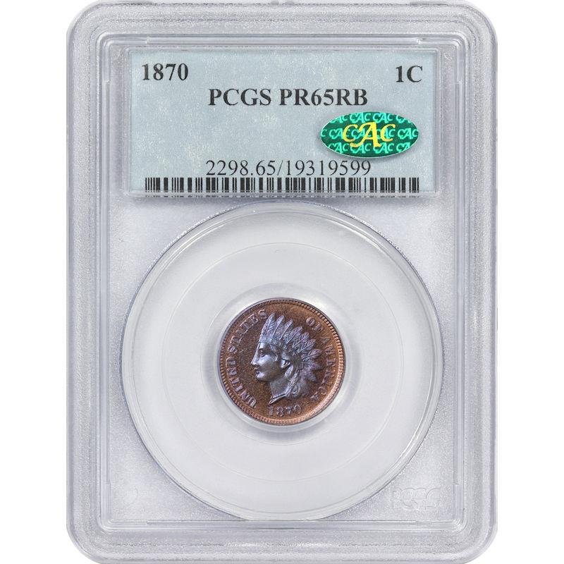 1870 Indian Head Cent 1C PCGS and CAC PR65RB Split Tone Obverse