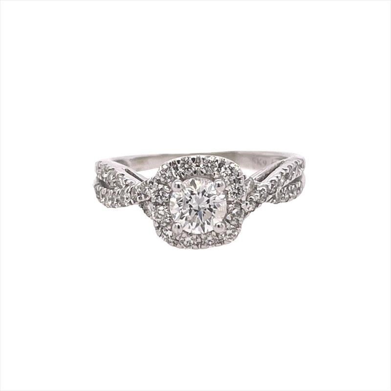 14k White Gold Diamond Halo Solitaire Engagement Ring I Color SI Clarity 