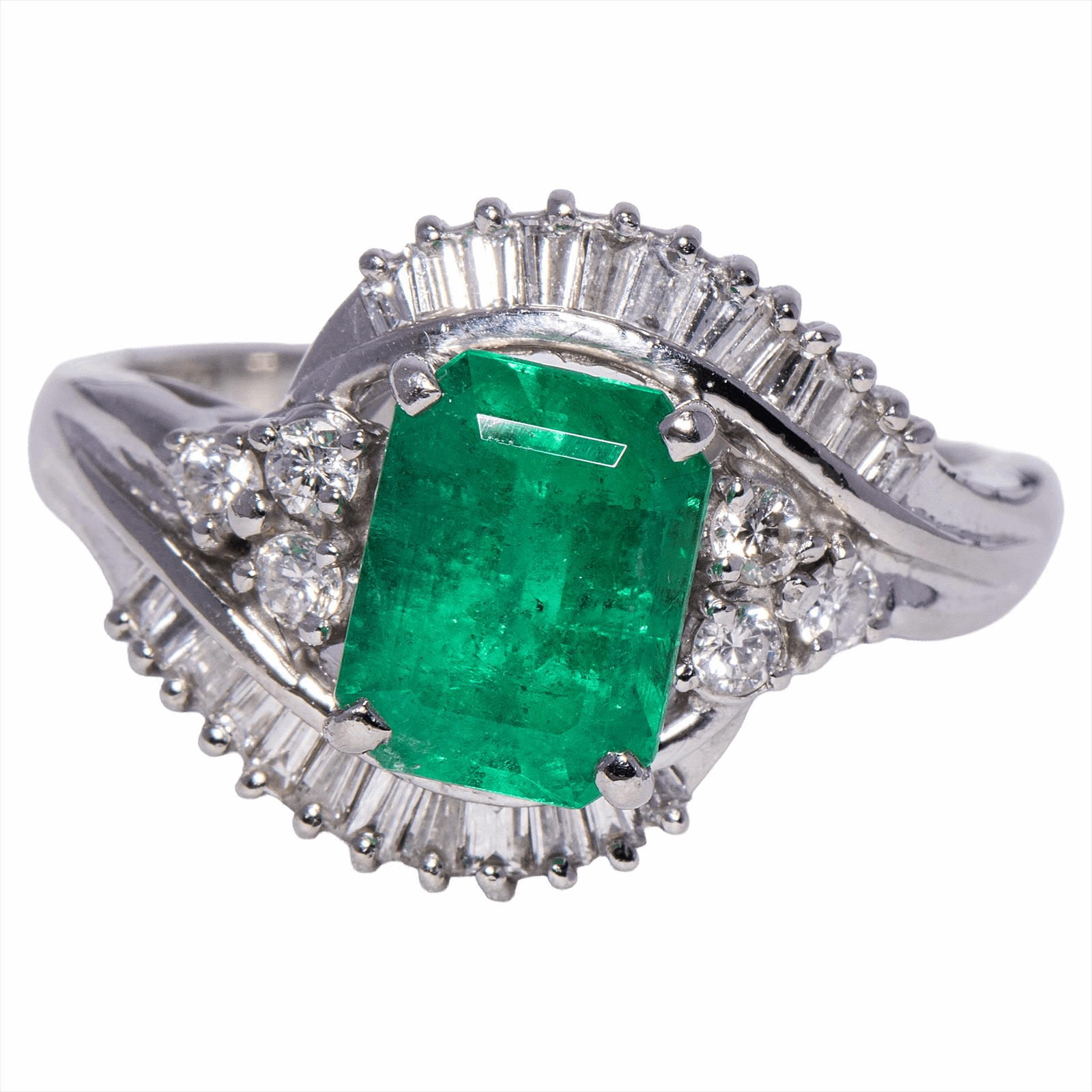 Ladys Platinum Emerald and Diamond Ring 1 CWT Approx. Size 6.5 